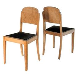 Pair French Art Deco Blond Burl Dining Chairs #1817718