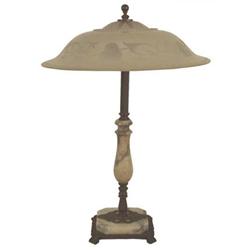 Vintage Marble & Frosted Glass Table Lamp #1817719