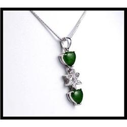 LOVELY 18K WHITE GOLD JADE AND DIAMOND PENDANT #1818014