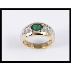 Lovely 18K Yellow Gold Emerald and Diamond Ring#1818015