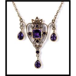 Victorian Style Amethyst Seed Pearls Necklace #1818017