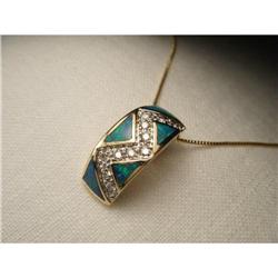 14K YG Diamond Inlaid Australian Opal Pendant #1818069