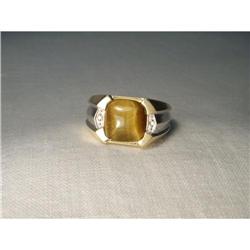 10K 14K 2-Tone Gold Tiger Eye Diamond Mens Ring#1818120