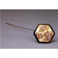 Old Japanese Satsuma Button Hex Cobalt Hairpin #1818324