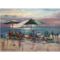 Michele Byrne, Beachside Chat, Signed Canvas #1818418