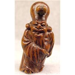 Rare Japanese Wood Netsuke, Fukurokuju, 18th c.#1829834
