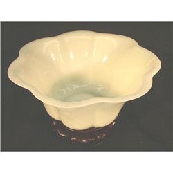 Rare! Lg. White Lotus Peking Glass Bowl, 19th c#1829838