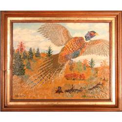 "Pheasant in Flight" by Ed Smith - oil painting#1829870