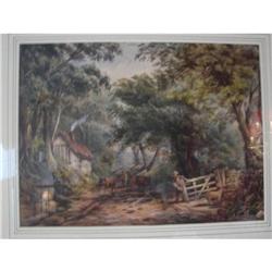 EARLY ENGLISH WATERCOLOR OF A COUNTRY ROAD #1829913