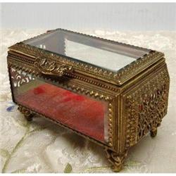 BEVELED GLASS&FILIGREE JEWELRY BOX  #1829918
