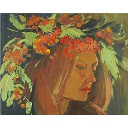 "Girl in a rowan's wreath" impressionism oil #1830038