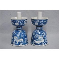 Pair of Blue and White Porcelain Candle Holder #1830058