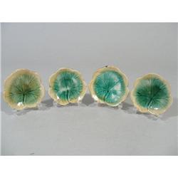 4 Etruscan Majolica Geranium Leaf Butter Pats #1830105