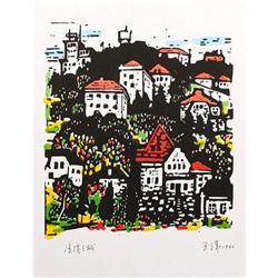 wood-block color print, Seashore City, 1/10 #1830154