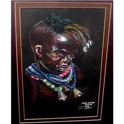 ORIGINAL AFRICAN PASTEL PORTRAIT OF A CRYING #1830160