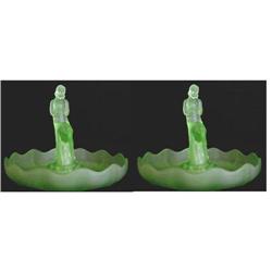 Pair Of Green glass Table Centre Pieces  #1830179