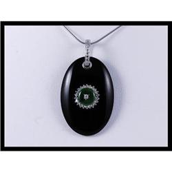 Art Deco 14K White Gold Onyx, Jade and Diamond #1830266
