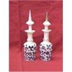 Pair of White& Blue Opaline miniature Decanters#1830315