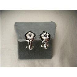 Estate 14K WG Diamond Sapphire Floral Earrings #1830338