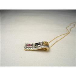 14K Diamond Multi-color Sapphire Drop Pendant #1830339