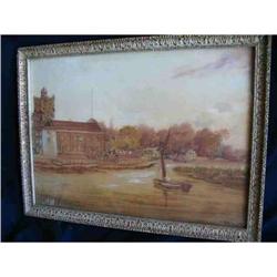 19th Century British Primitive Town Scene Paint#1830341