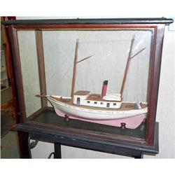 Old Wood Scratch Built Trawler Ship Model Case #1830343