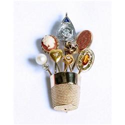 Antique Cameo Pearl Diamond Stick pin Broach  #1830378