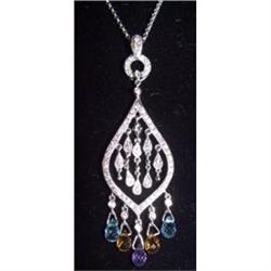 Diamond Topaz Amethyst Citrine Pendant Necklace#1830381