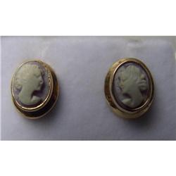 Estate Shell Cameo Earrings Yellow Gold Post #1830385
