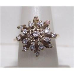 Estate Hallmarked Diamond Snowflake Ring 14kt #1830389