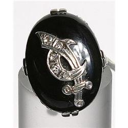 Estate Shriners Onyx Diamond White Gold Ring #1830395