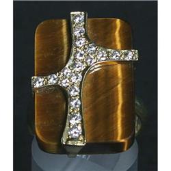 Designer Estate Tiger Eye Diamond Ring 18K Gold#1830396