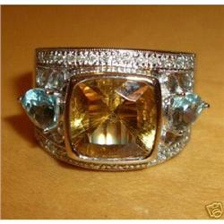 14K White Gold Diamond Citrine Blue Topaz Ring #1830509