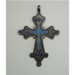 Russian 19th c. silver cross with blue enamel #1830543