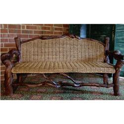 ANTIQUE PRIMITIVE GARDEN ROOT TEAK BENCH #1830556