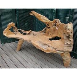 ART TEAK TREE ROOT PRIMITIVE GARDEN BENCH #1830571