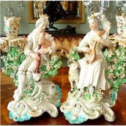 Th Cent. Bow Porcelain Figural Candleholders #1830740