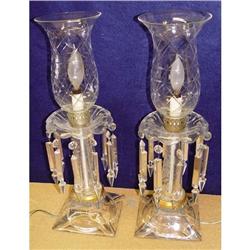 Pair Etched Glass Prismatic Mantle Lamps #1830800