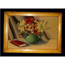 Oil On Board Painting Still Life Flower Campell#1830801