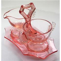 Pink WINGS Art Deco Creamer Sugar & Tray Set #1842225