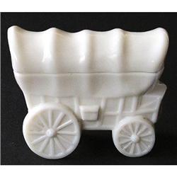 Milk Glass PRAIRIE SCHOONER  Powder Jar #1842254