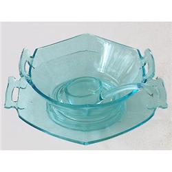 Blue Elegant Depression Glass 3pc Mayo Set #1842261