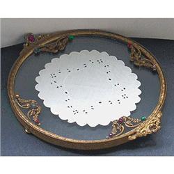 APOLLO Brass, Lace, Glass Jeweled, Round Tray #1842289