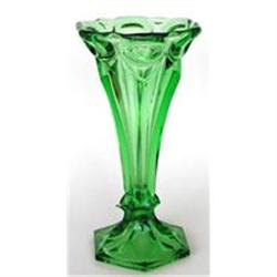 Green Art  Deco  Cut Glass Vase #1842312