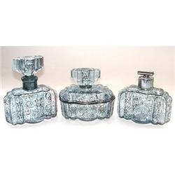 Silver Overlay Blue Art Deco Glass Vanity Set #1842314