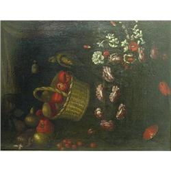 Still Life of Fruit, Flowers and a Parrot, #1842525