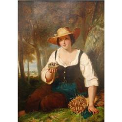A Young lady seated in woodland holding #1842620