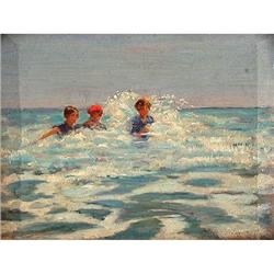 Three Girls Playing in the Surf by Harry John #1842628