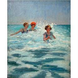 Girls Playing in the Surf by Harry John Pearson#1842634