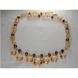 Estate 14K YG Gold Citrine Garnet Drop Necklace#1842723